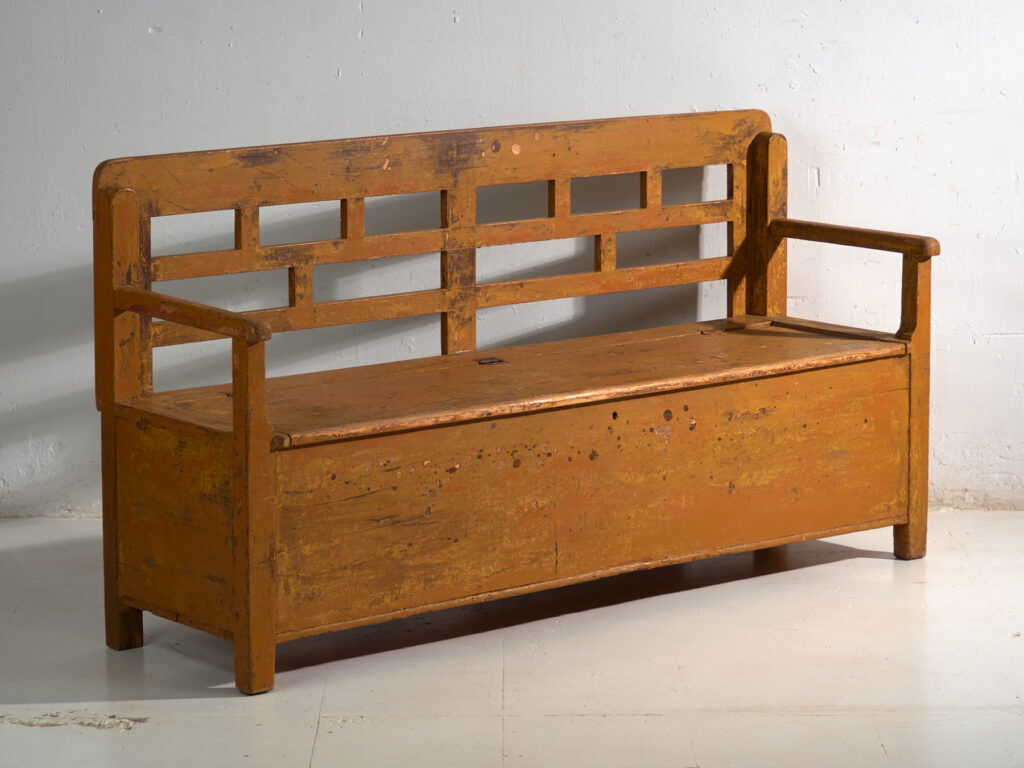 Antique painted pine bank chest – Central Europe, circa 1920