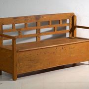 Antique painted pine bank chest – Central Europe, circa 1920
