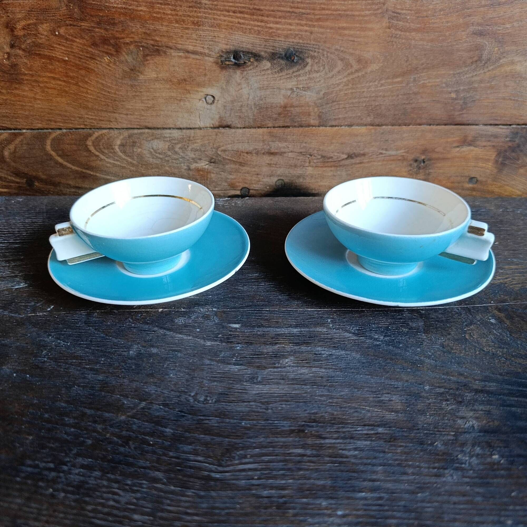 French Art Deco tea set for two – Turquoise blue