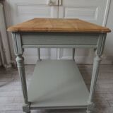 Louis XVI style desk and serving trolley in beautifully crafted verdigris walnut.