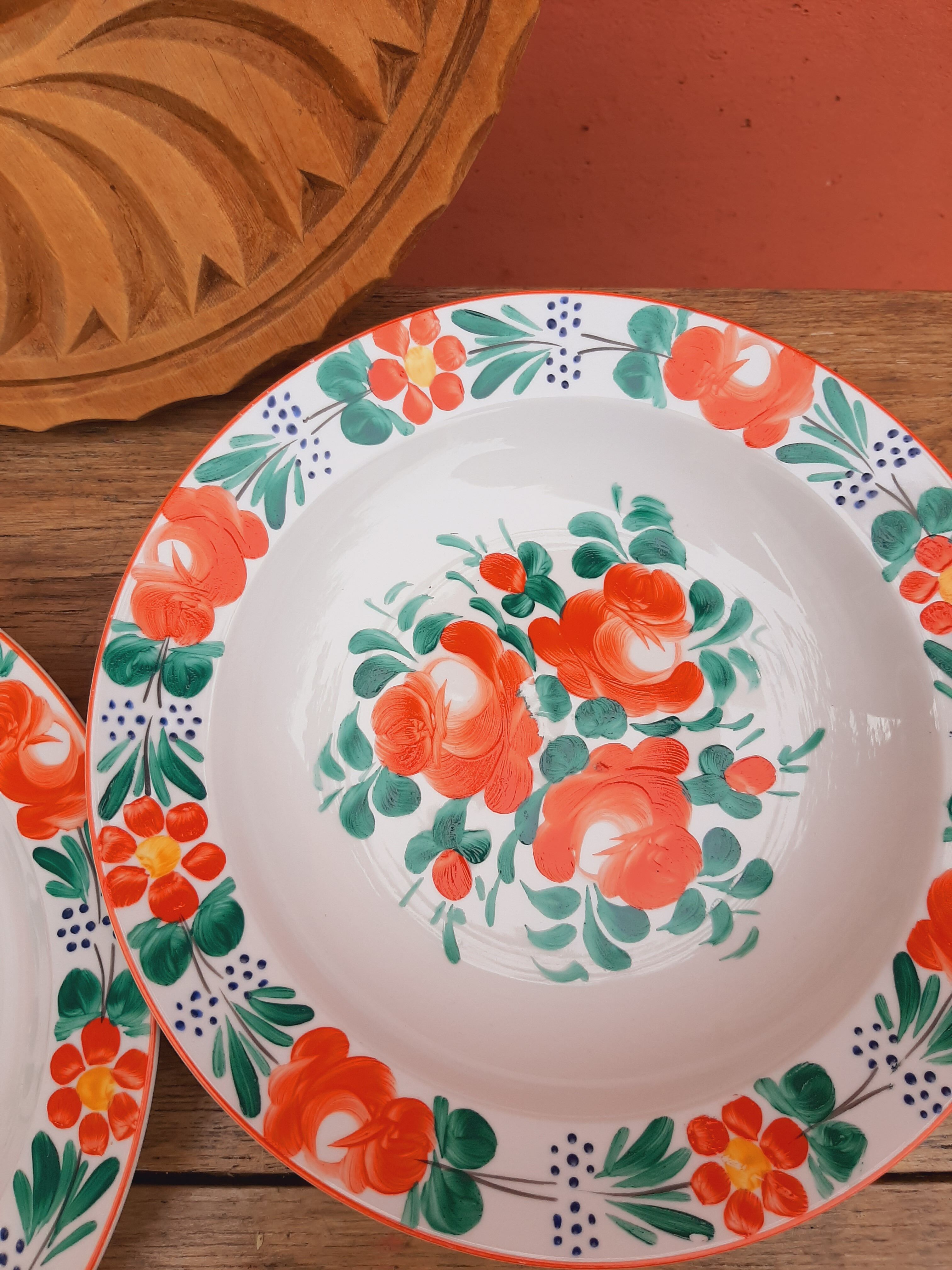 Hand-painted orange flower plate Hungary