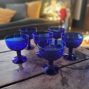 Vintage 70s-80s Stemmed Bowls in Cobalt Blue Glass