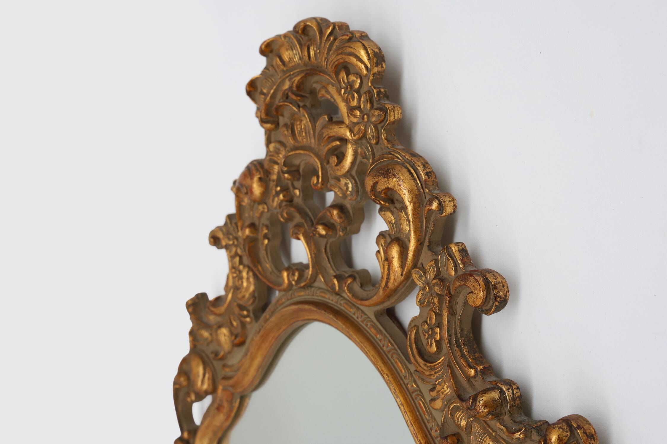 Belgian Baroque Gold Framed Oval Mirror, 1950s