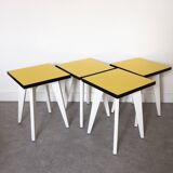 Lot 4 stools wood and formica yellow black and white