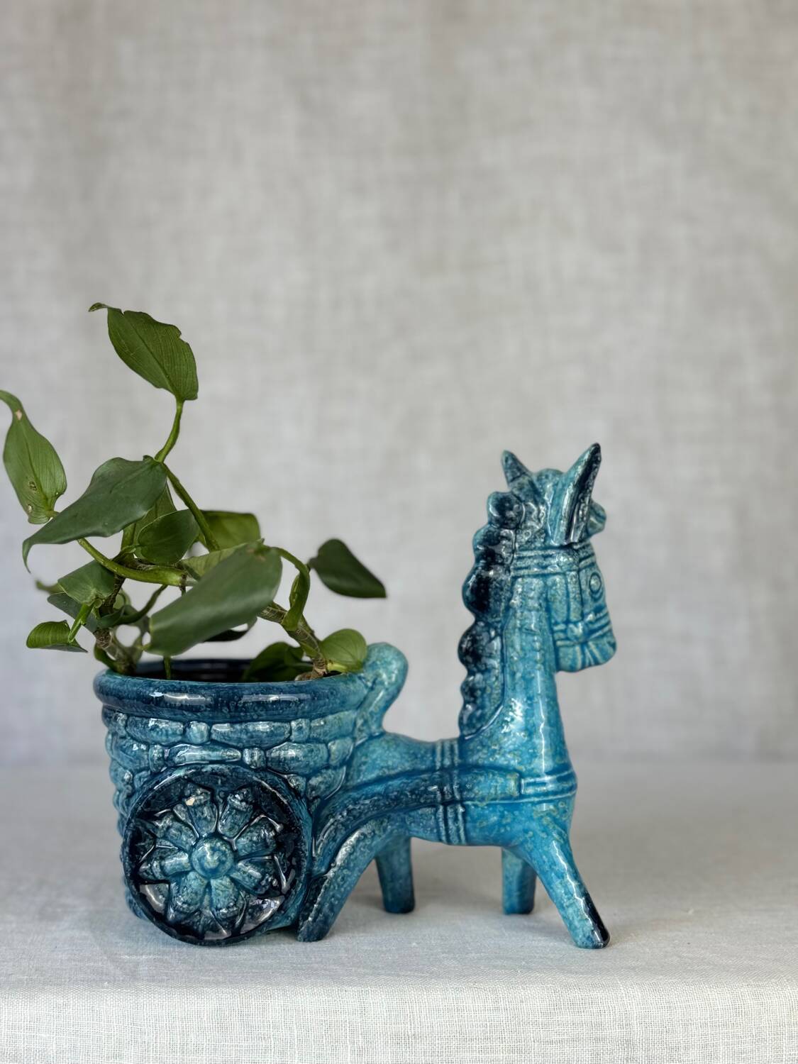Vintage donkey turquoise blue plant pot / planter