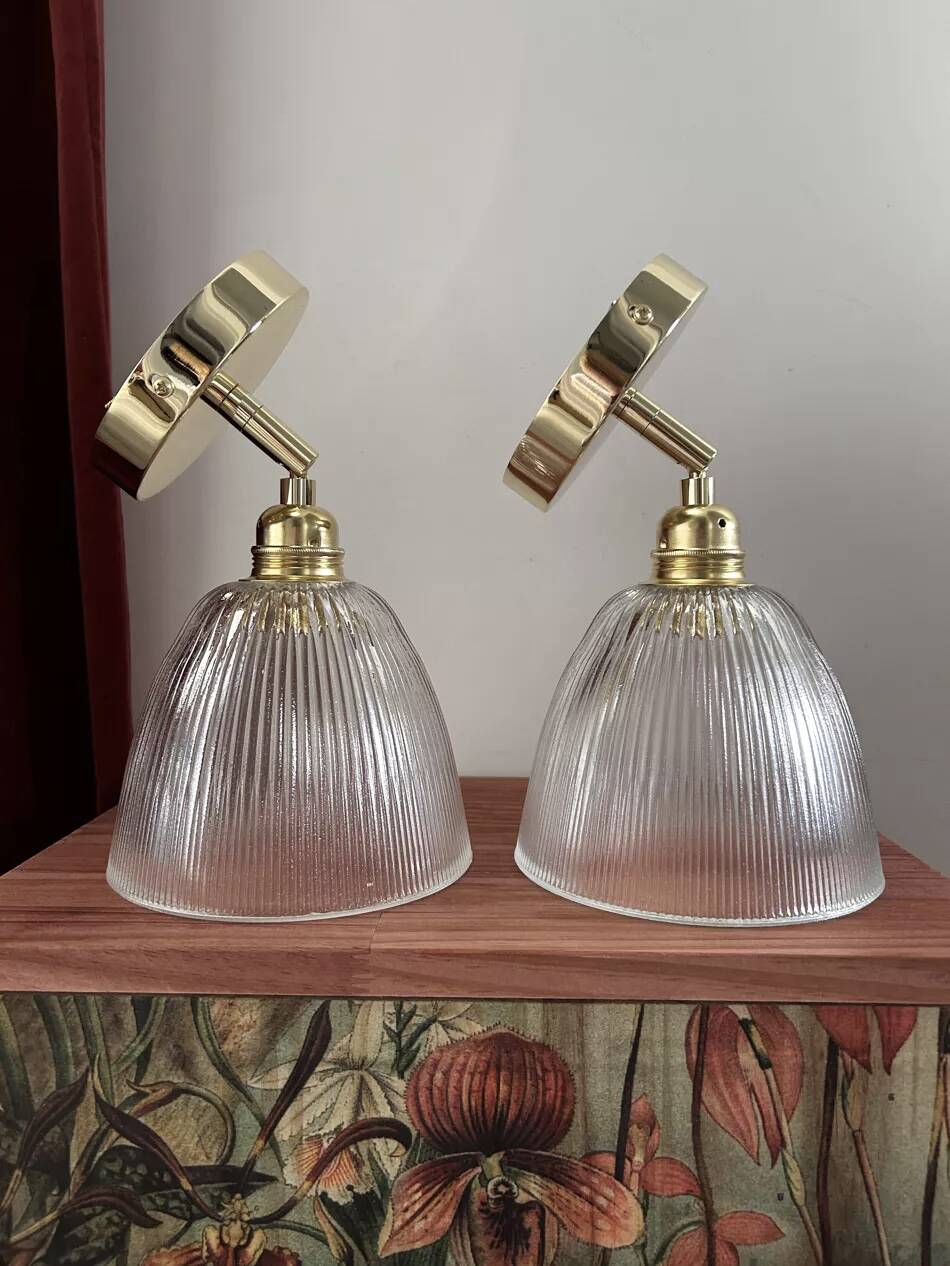 Pair of ribbed glass wall sconces