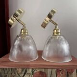 Pair of ribbed glass wall sconces
