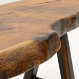 Handmade Oak brutalist table by Mobichalet, Belgium 60s.