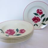 6 vintage soup plates from Printemps Paris, Essonnes model, hand-painted in porcelain