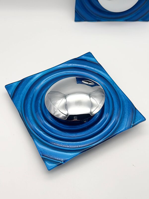 Lot de 2 appliques murales bleues vintage des années 90 Paul Neuhaus chrome