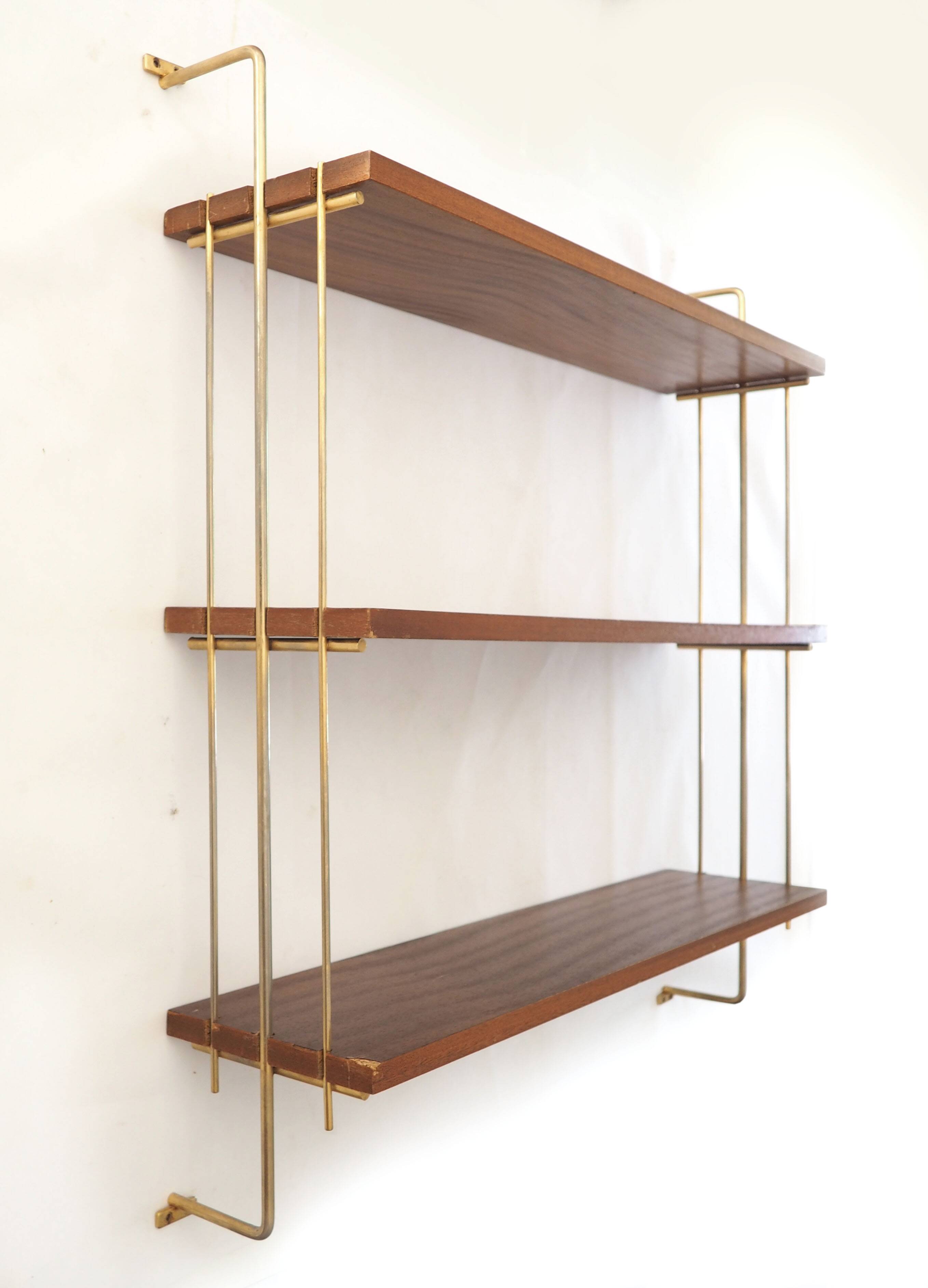 Wooden and brass shelves