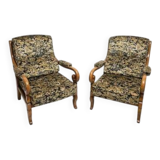 Pair of Wooden Armchairs with Curved Arms, Czechoslovakia, 1940s–1950s