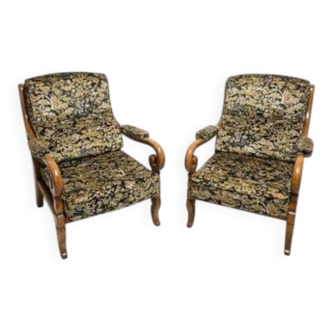Pair of Wooden Armchairs with Curved Arms, Czechoslovakia, 1940s–1950s
