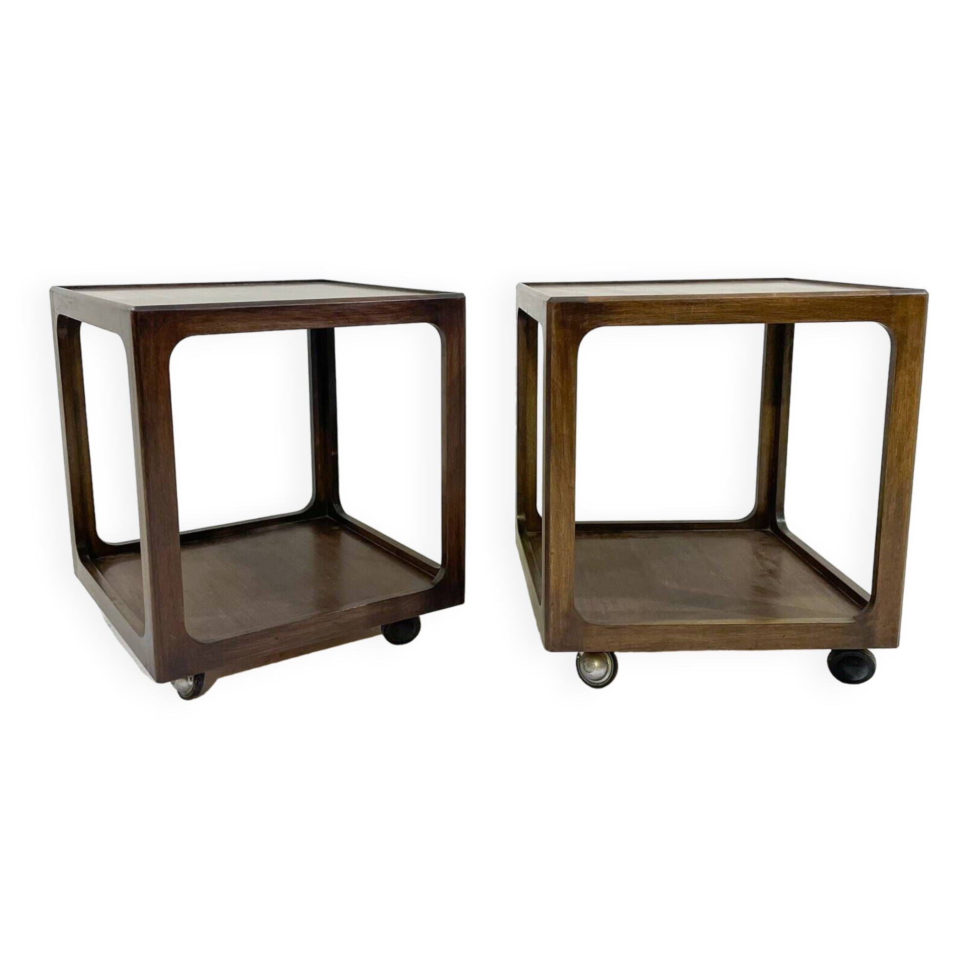 Mid-Century Pair of Side Tables with Wheels, Wood, 1960s
