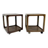 Mid-Century Pair of Side Tables with Wheels, Wood, 1960s