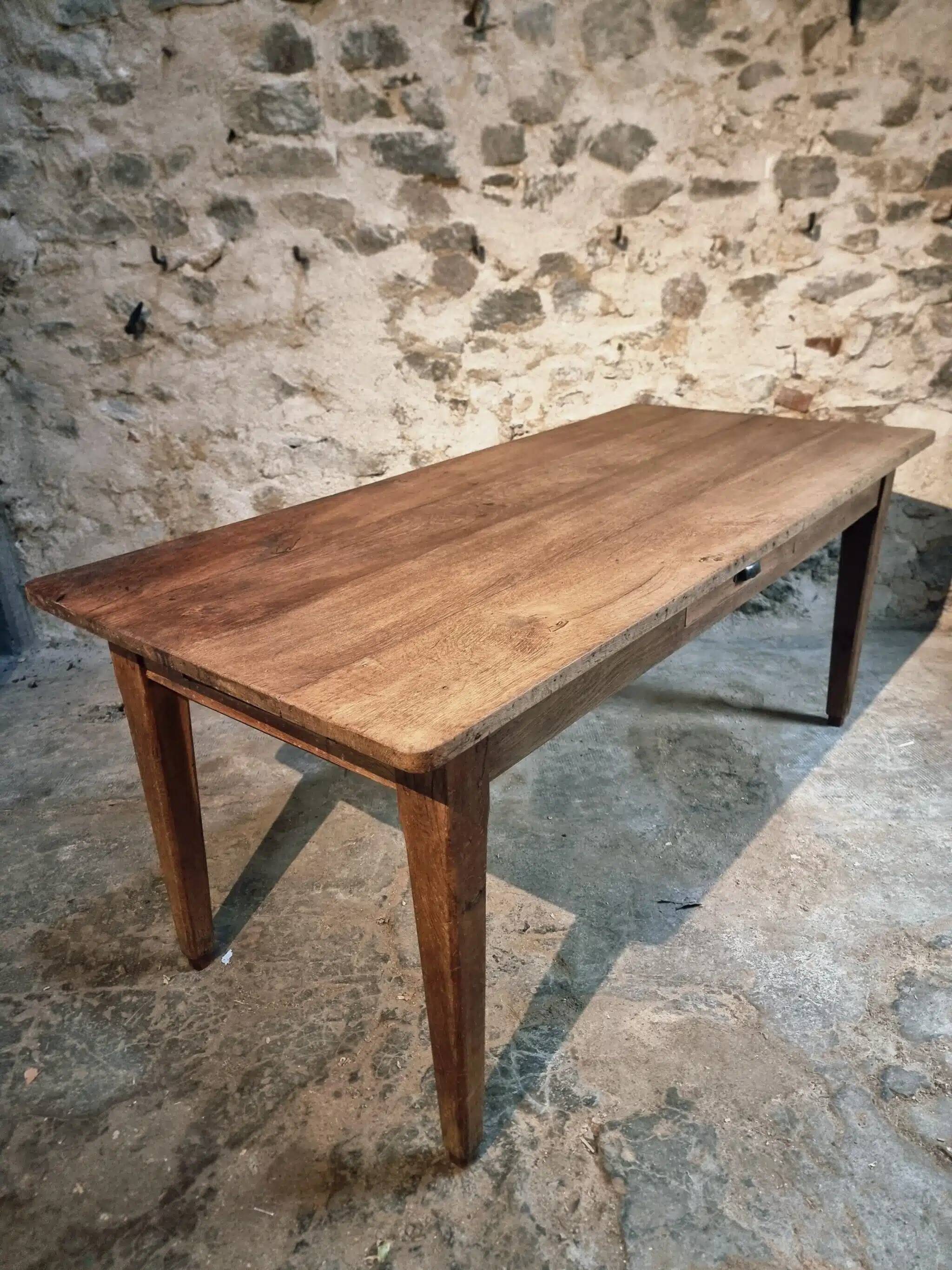 Antique French oak dining table – circa 1900 – farmhouse table with drawer