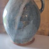 Blue crackle glaze stoneware pitcher