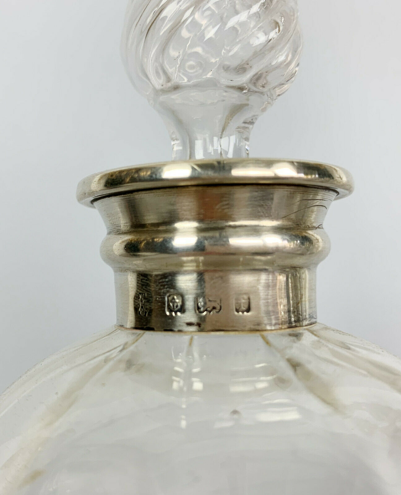 Blown glass carafe and silver frame