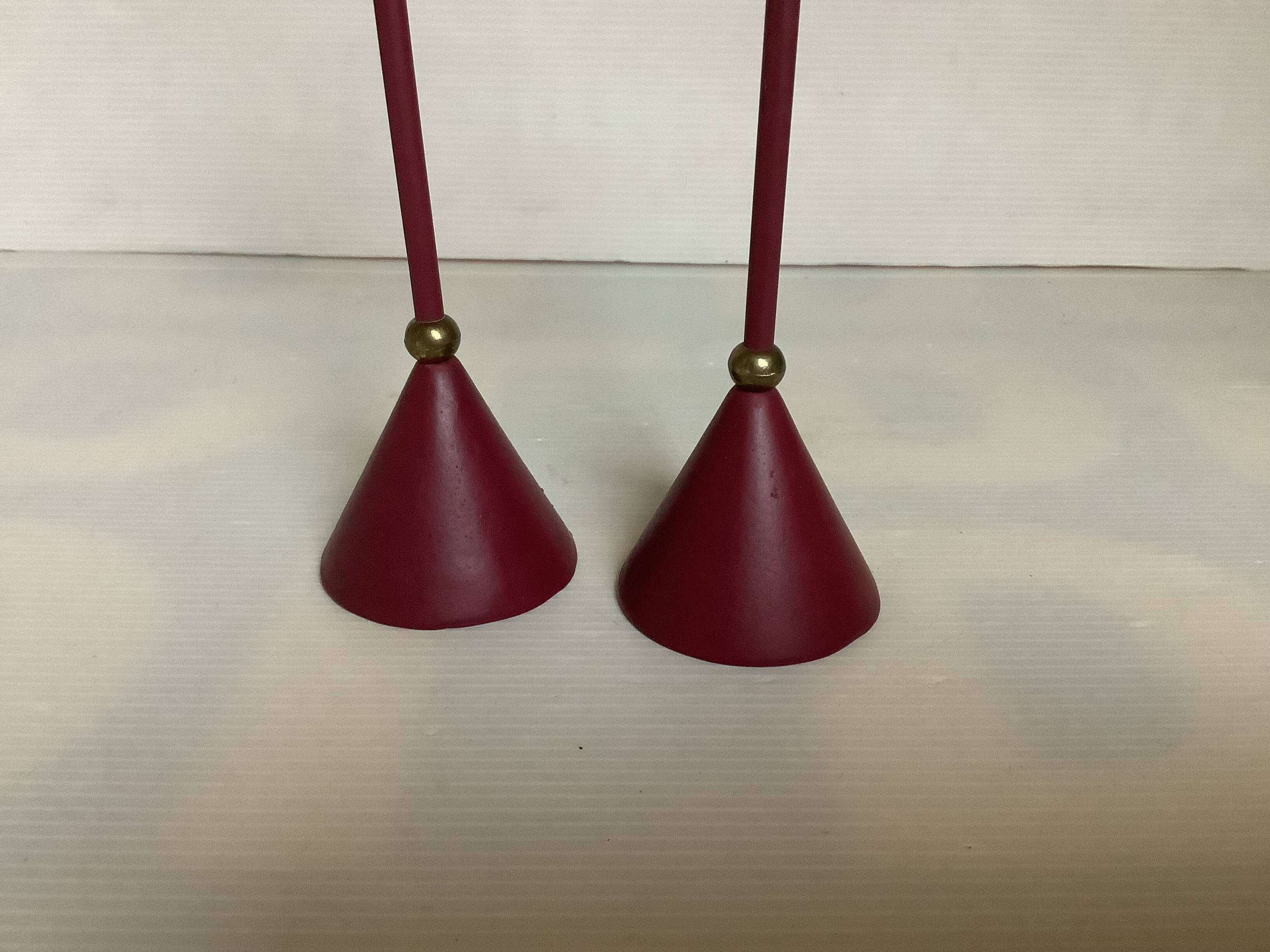 Pair of vintage burgundy candlesticks