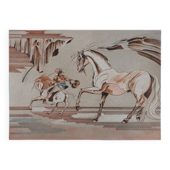 Carul: on horseback, original signed lithograph