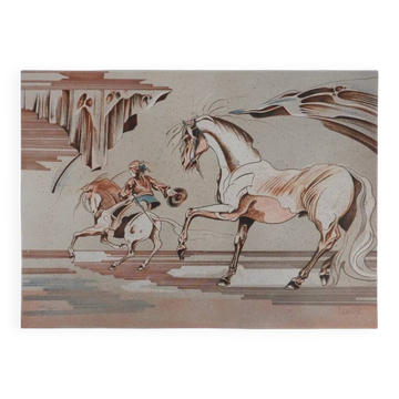 Carul: on horseback, original signed lithograph
