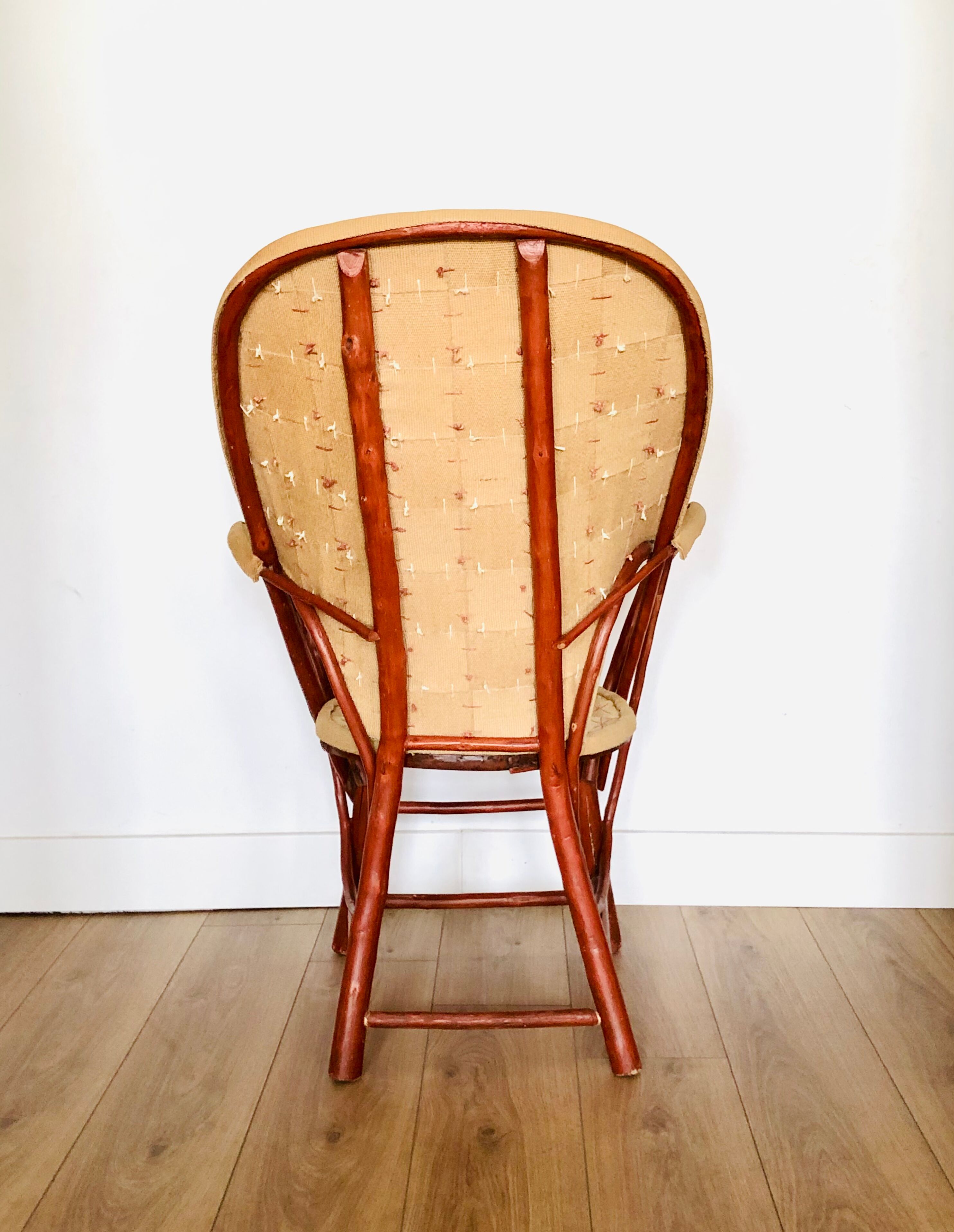 Vintage chestnut armchair and burlap