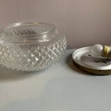 Pair of large and small round sconces in cut glass with ceramic support for the bulb