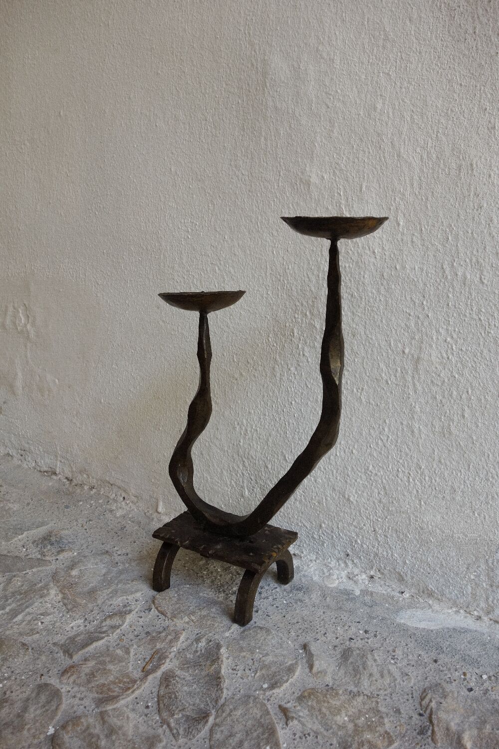 Brutalist wrought iron candle holder