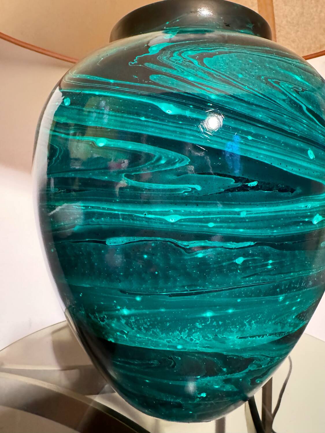 80s faux malachite ceramic lamp