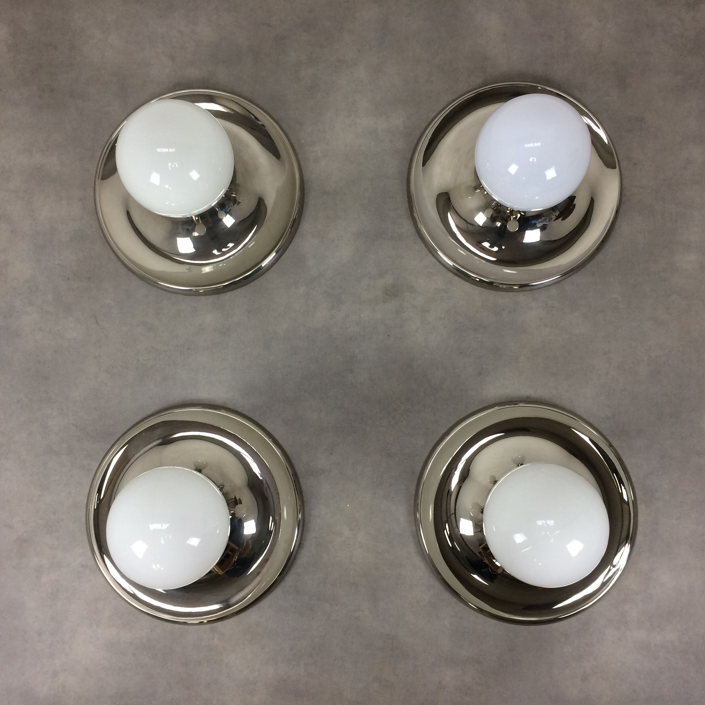 4 Lightball Achille Castiglioni wall lamps for Flos, large chrome models