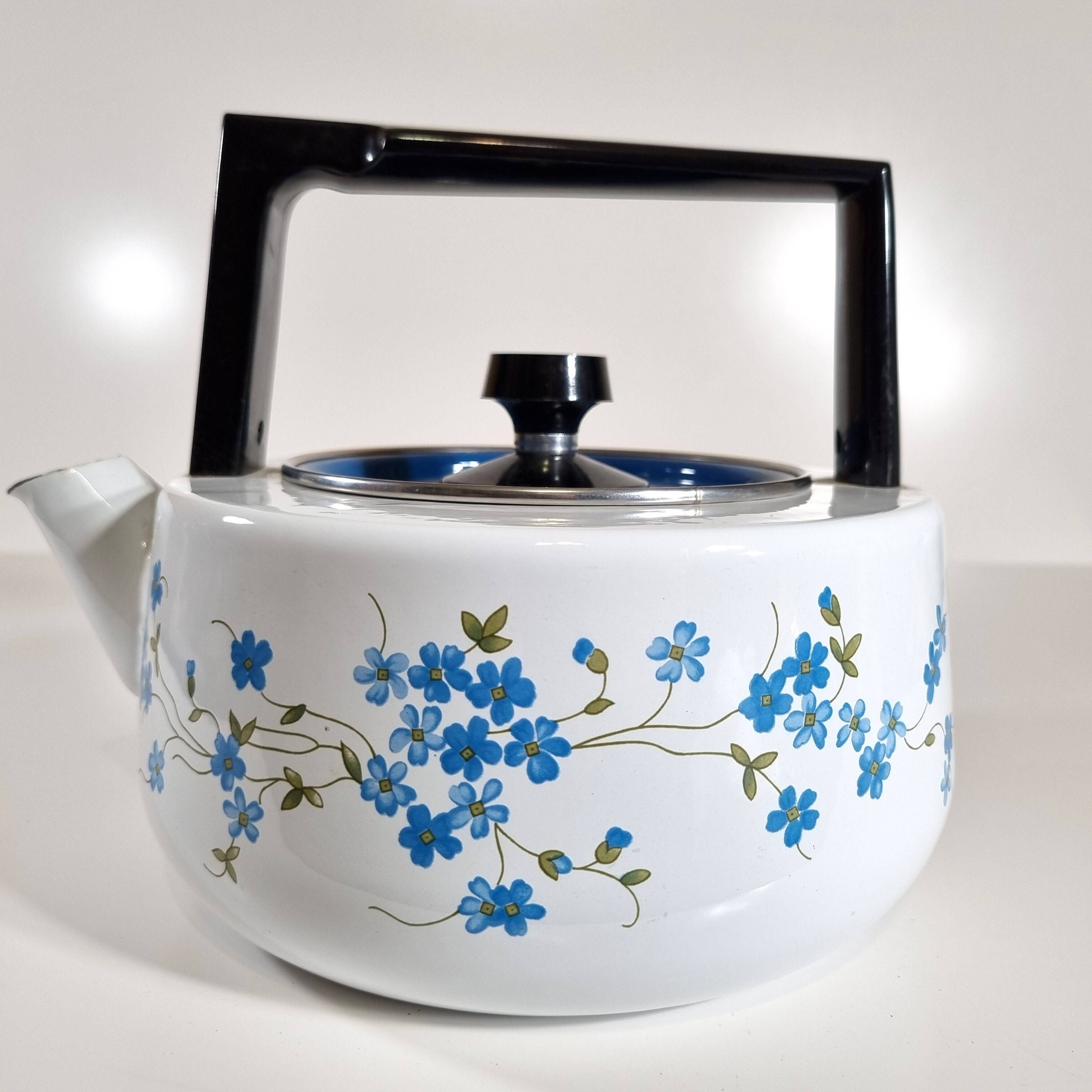 Bouilloire à Thé Vintage En émail - Motif Floral - 2,5 L - Poignée Froide - Compatible Toutes Plaques (induction, Gaz, électrique) - 7