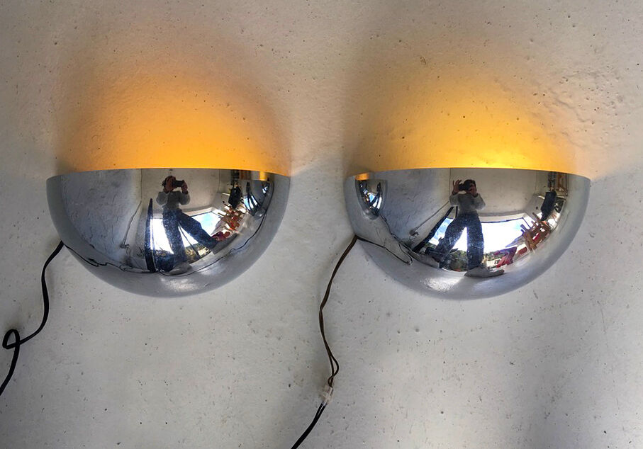 Set of 2 Chrome Plated Wall Lamps, 1950s