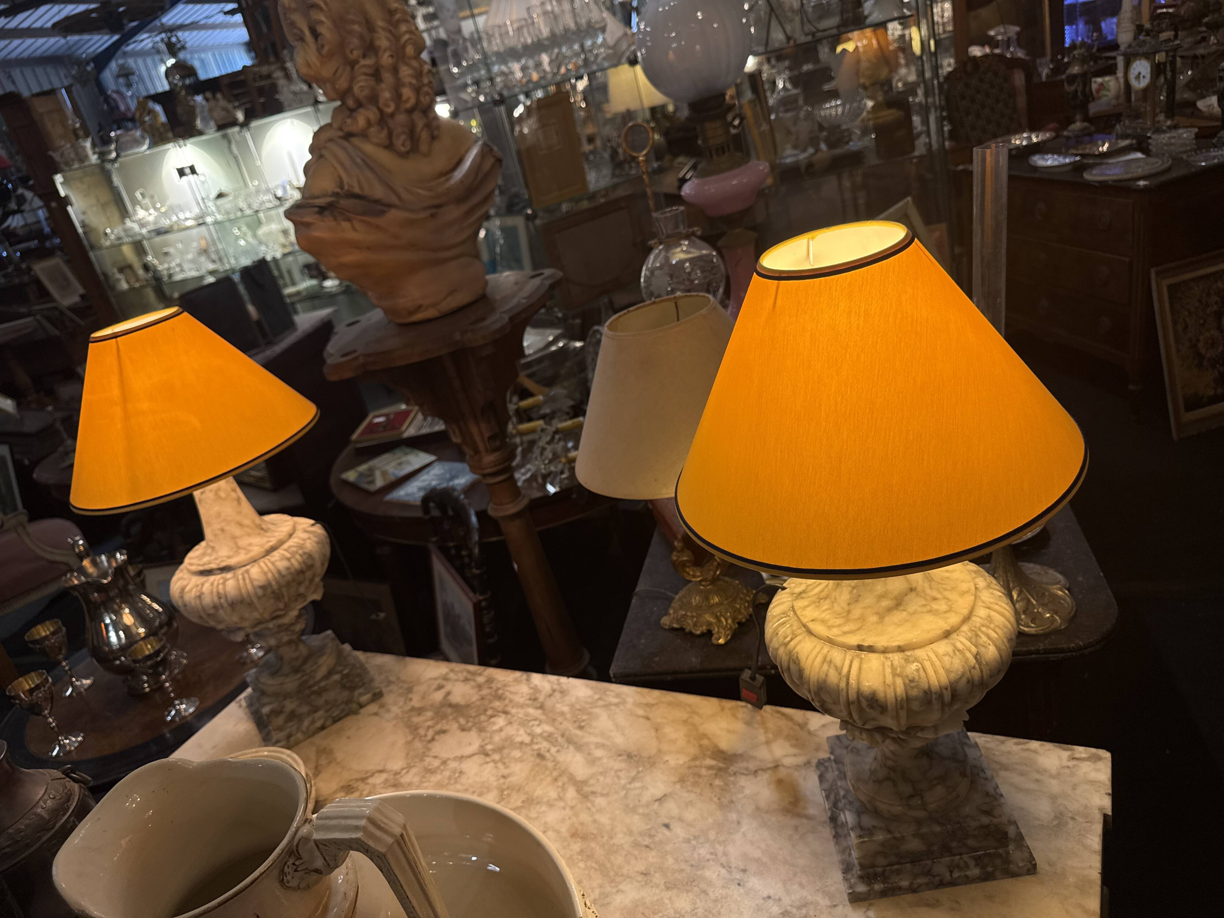 Pair of veined marble lamps