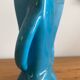 Sculptural vase in azure blue ceramic, hand-painted floral decoration –