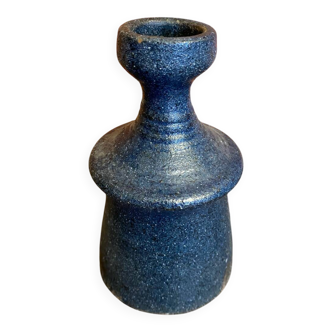 Vintage 1970s Blue Glazed Terracotta Candle Holder