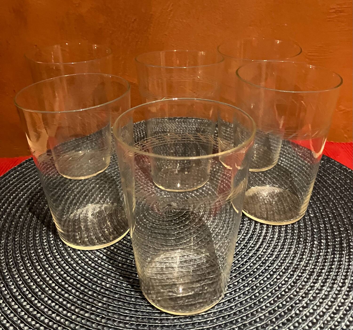 6 antique blown and engraved lemonade glasses