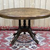 Guéridon anglais fin XIXème en placage de noyer, d'ébène et de buis