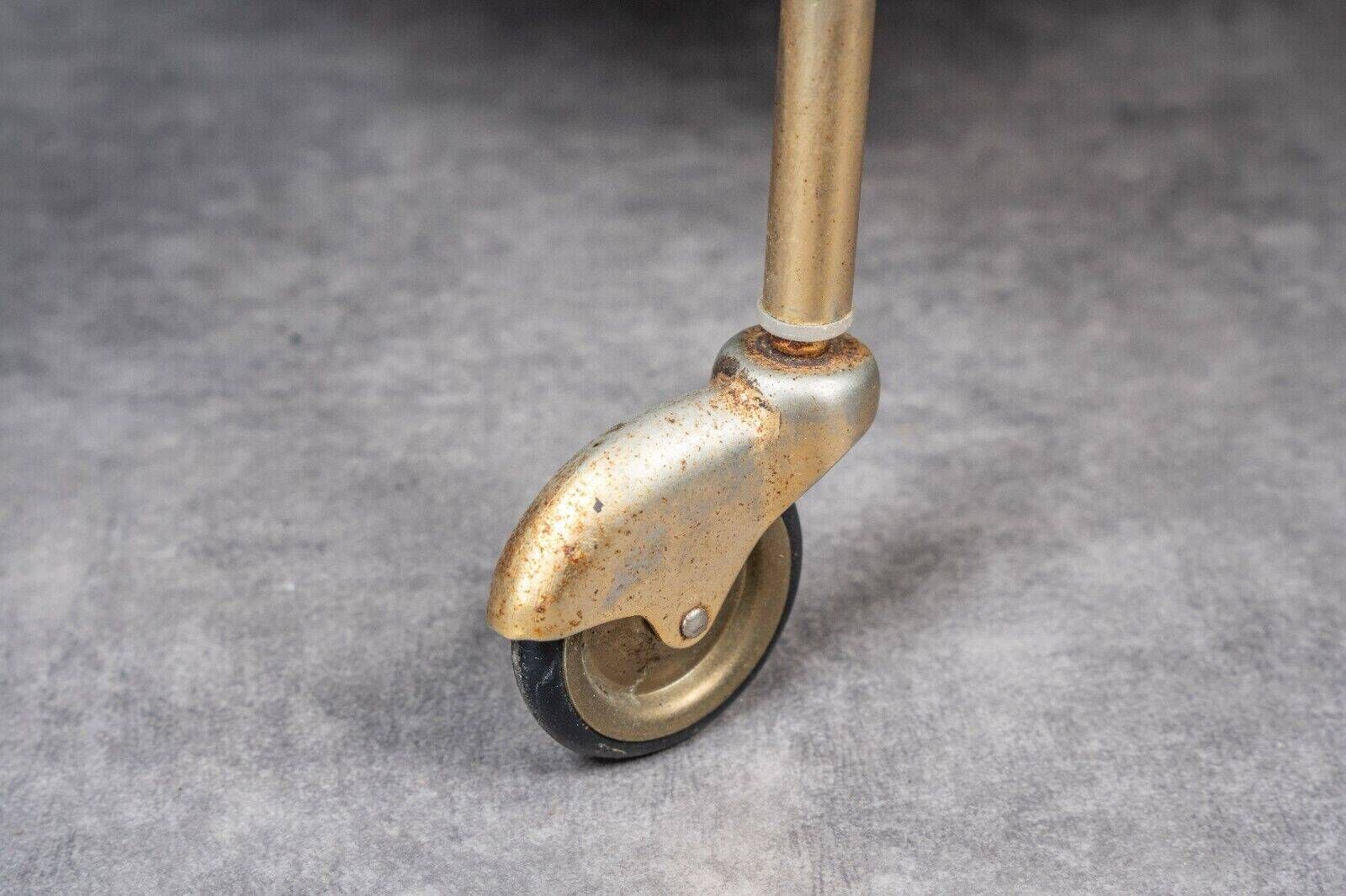Rolling bar trolley in gold metal and black opaline two trays 1960