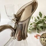 Ewer, decanter in silver-plated metal and glass