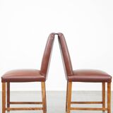 Set of 4 cognac-colored English style dining chairs made of leather