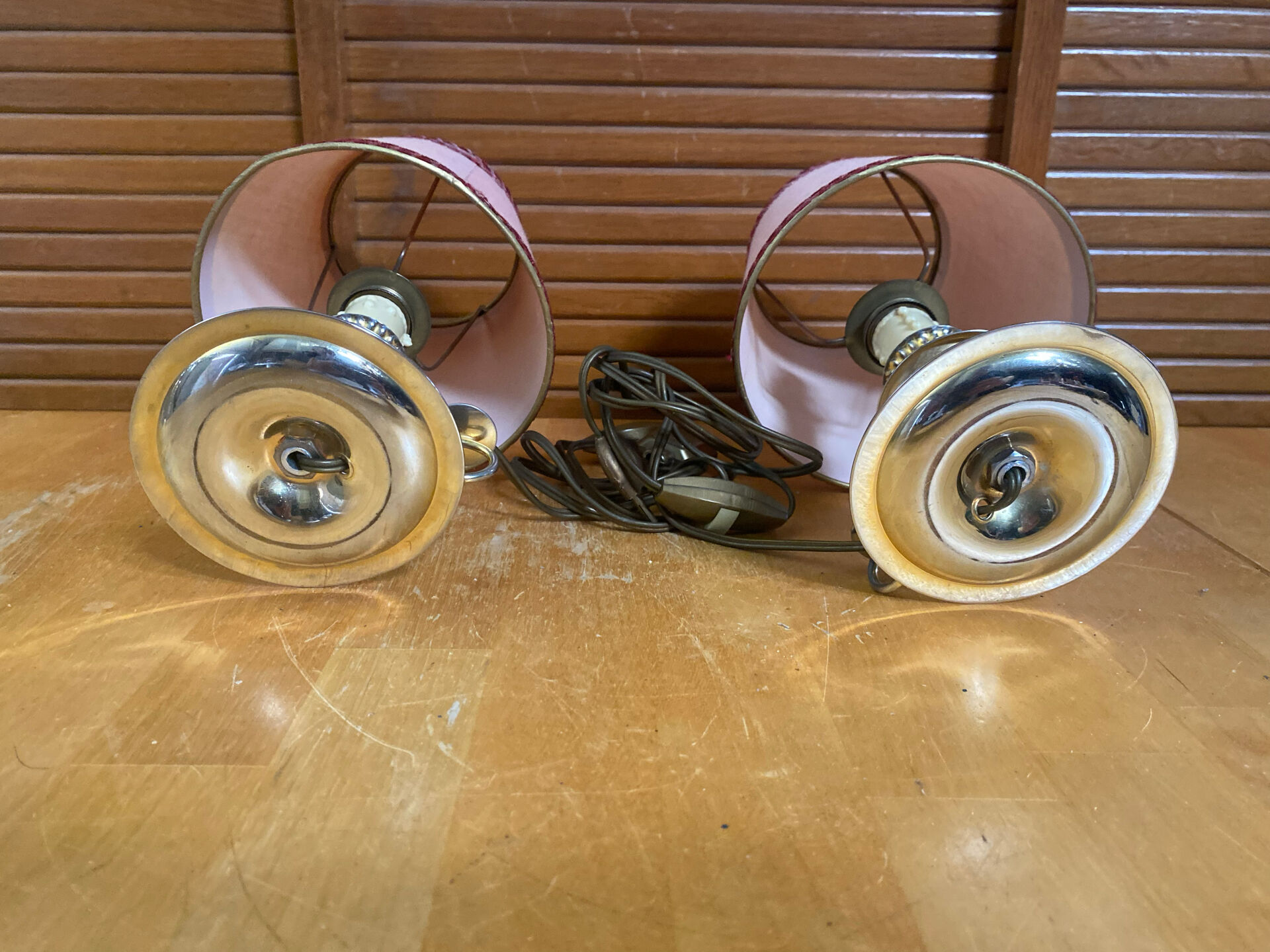 Pair of Vintage Brass Cave Rat Bedside Lamps France