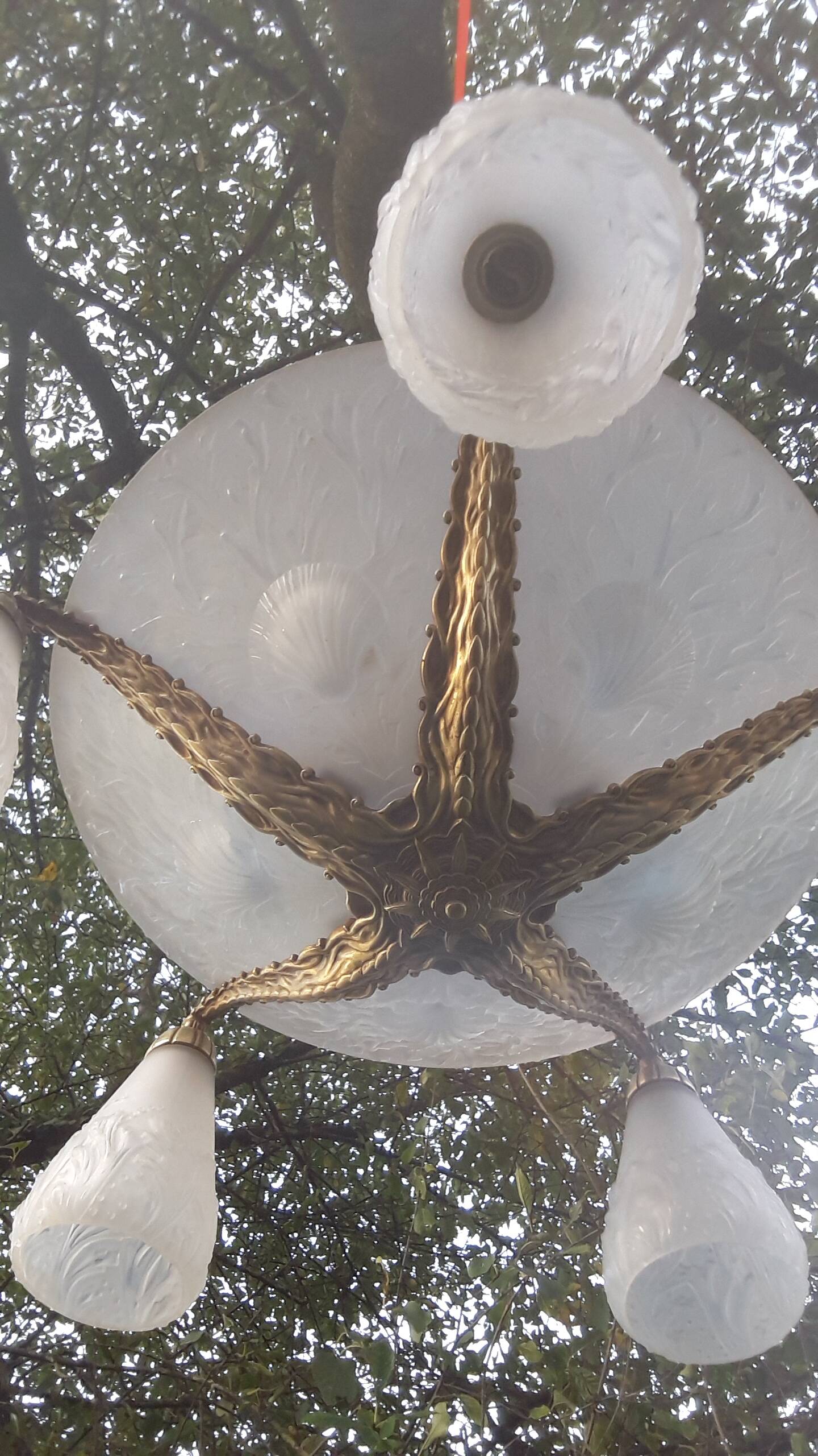 Muller brothers Luneville brass chandelier 1920/1930