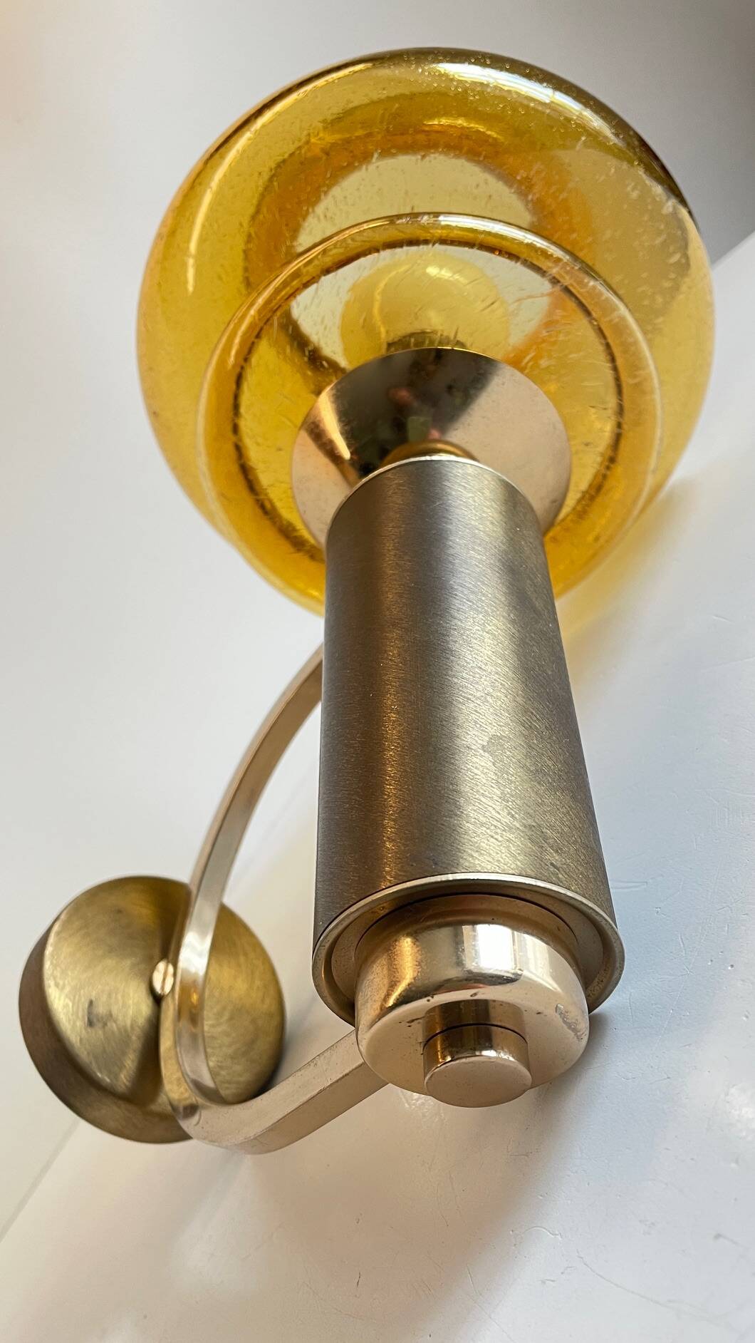 Vintage bubble glass brass applique