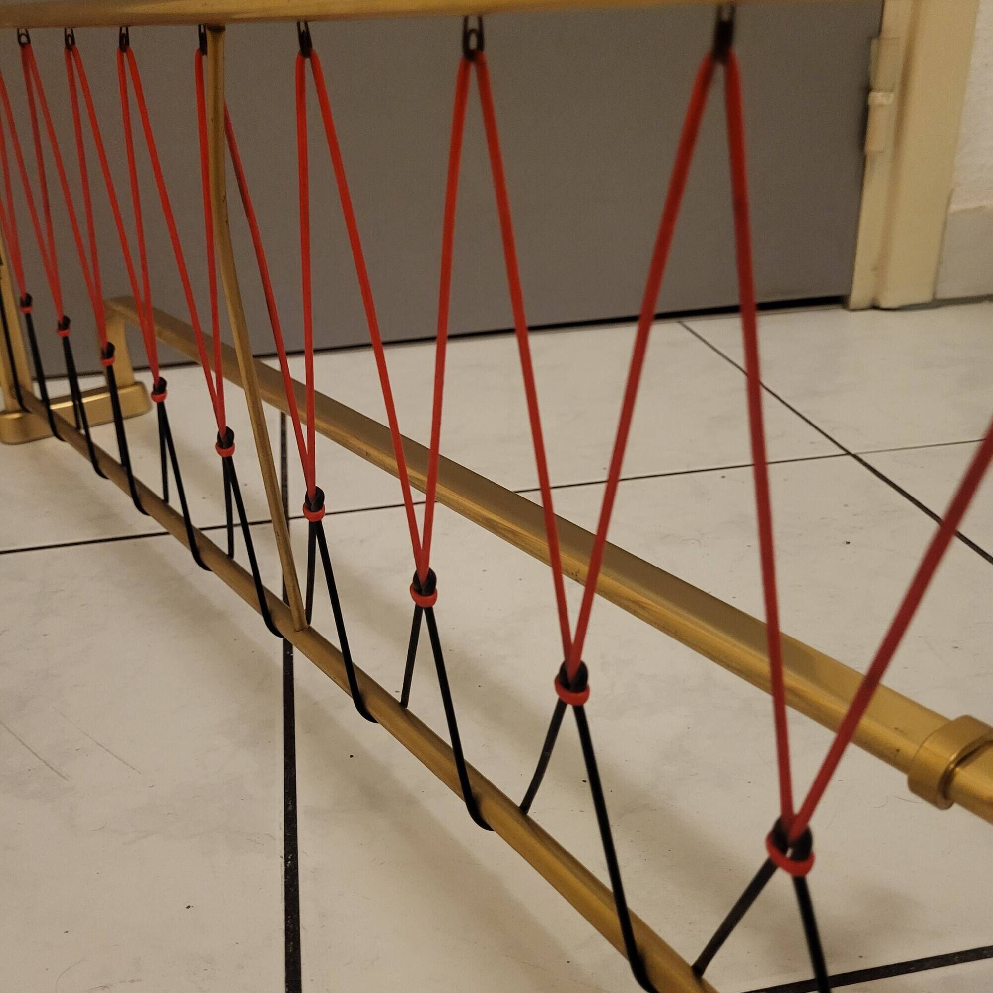 Wall coat rack, golden aluminium coat hooks and scoubidou.