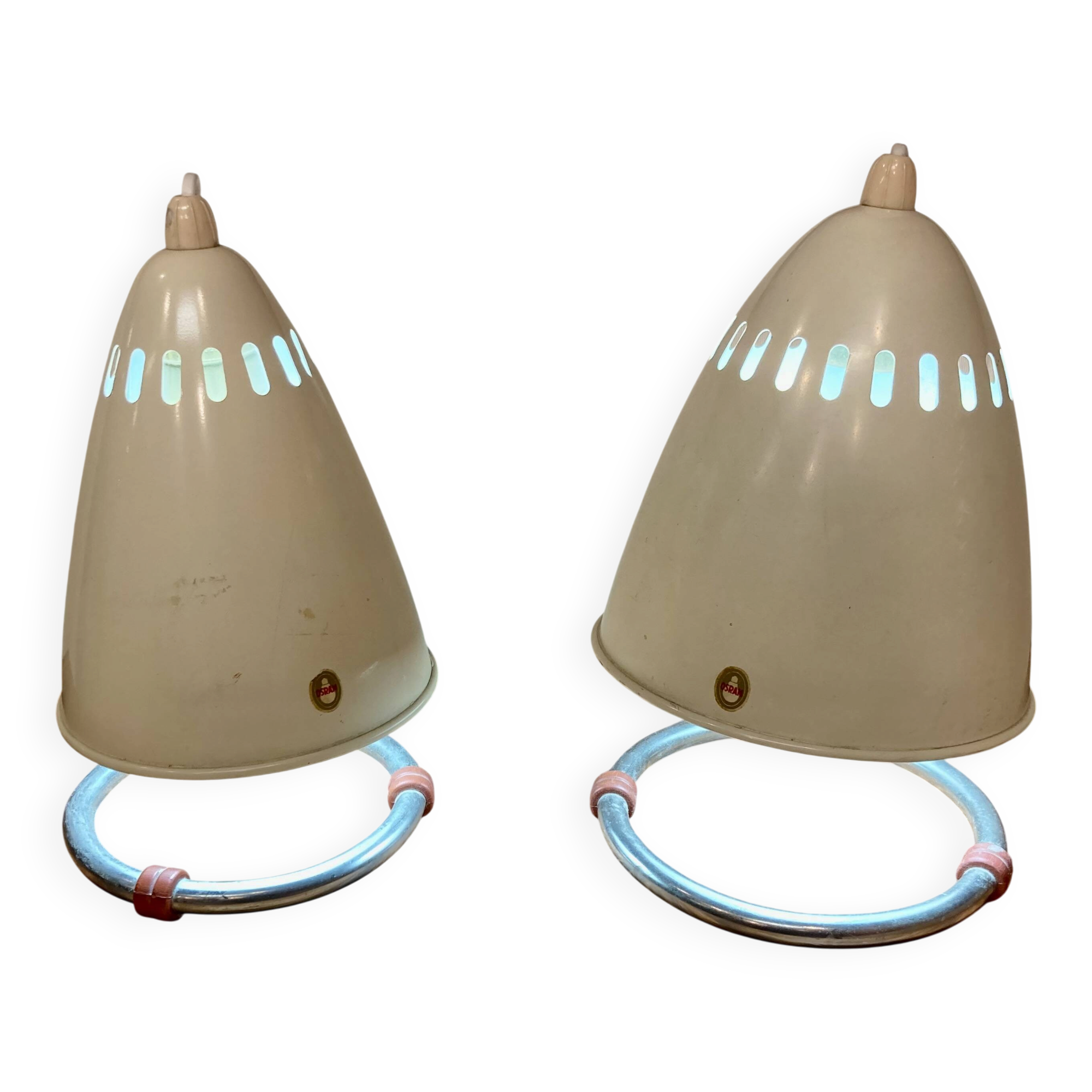 Paire de grandes lampes métal osram 1950.