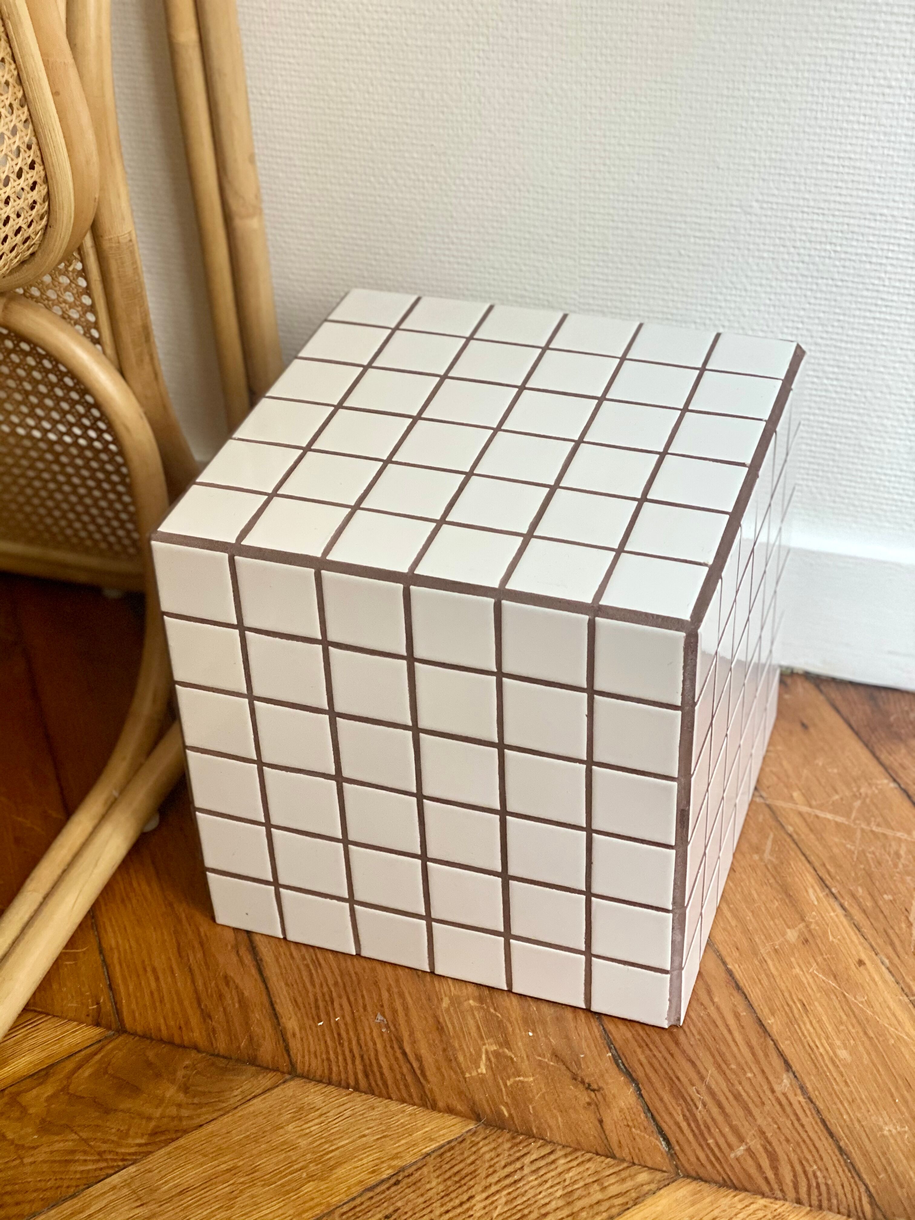 Retro brown white tiled tiled side table