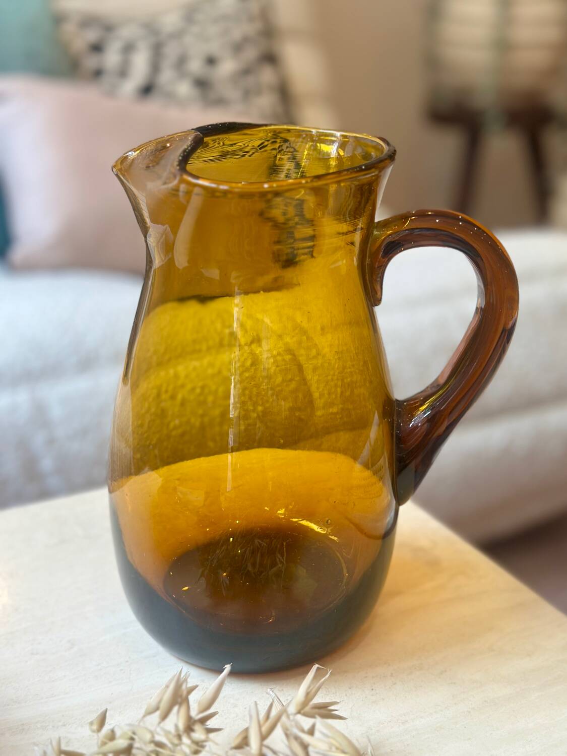 Vintage European Amber Blown Glass Carafe Vase, 1950s-60s