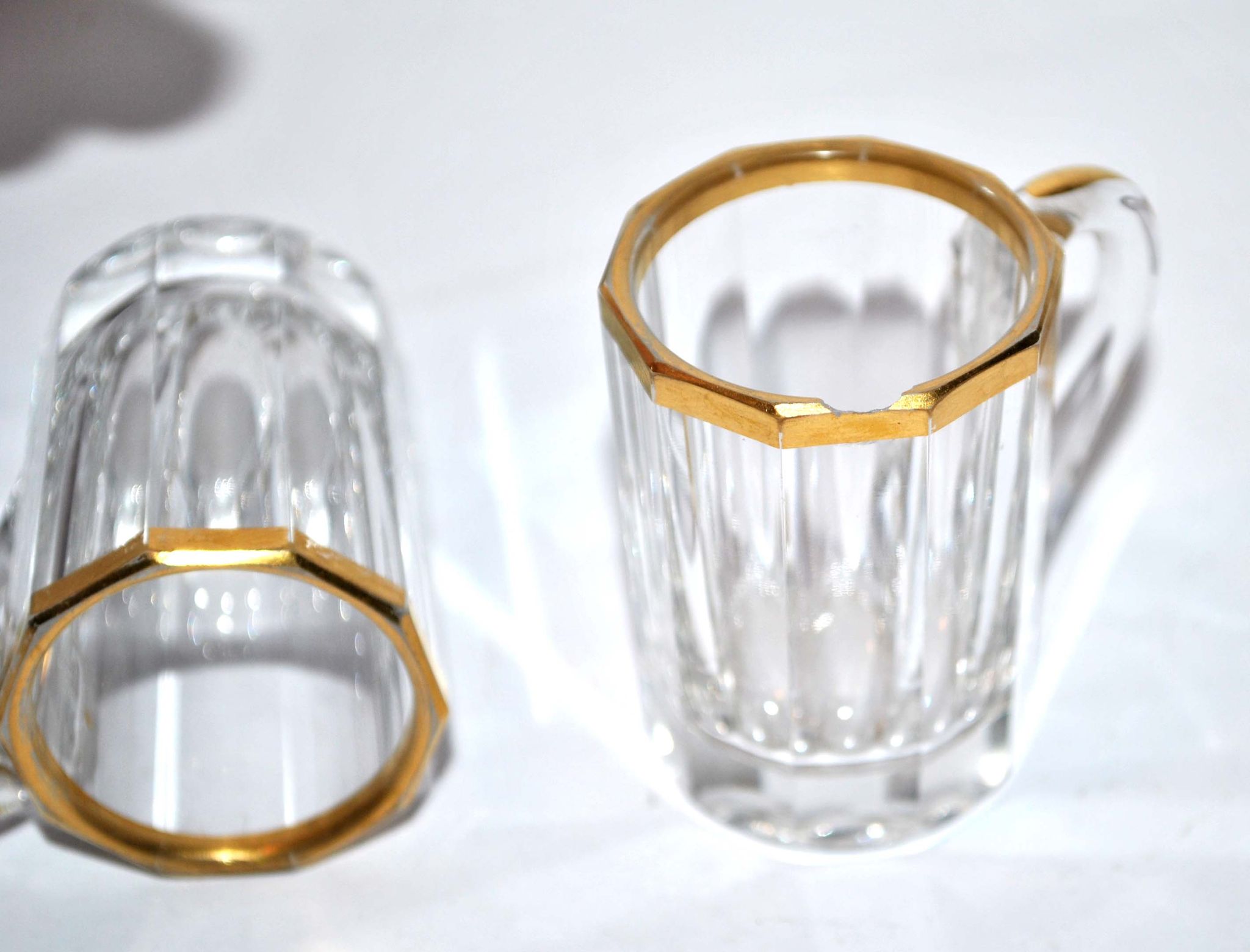 Baccarat set of 2 glasses with liquor mug in gilded cut crystal 1907 4.5cm
