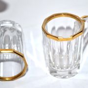 Baccarat set of 2 glasses with liquor mug in gilded cut crystal 1907 4.5cm