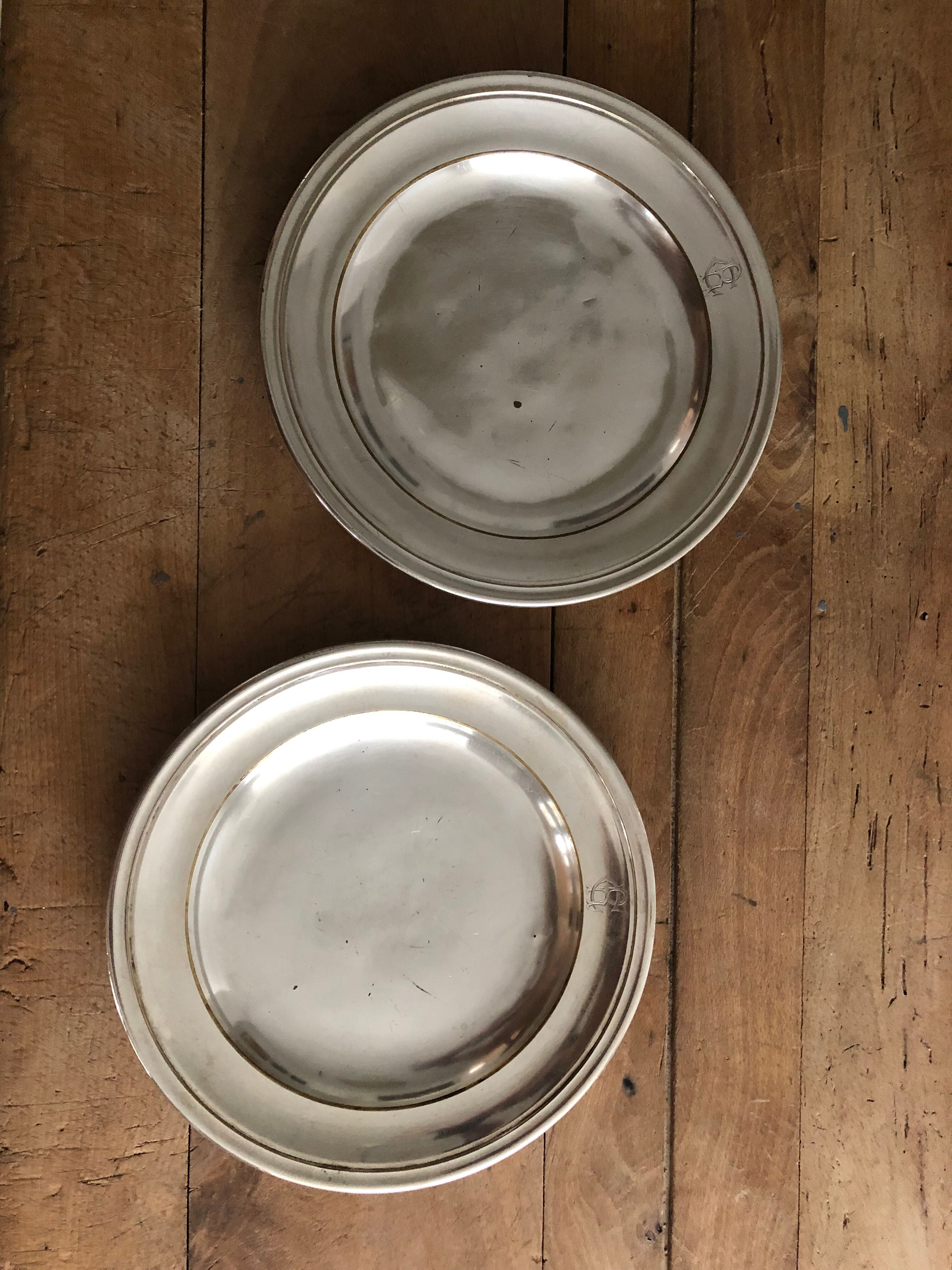 Pair of old silver metal plates